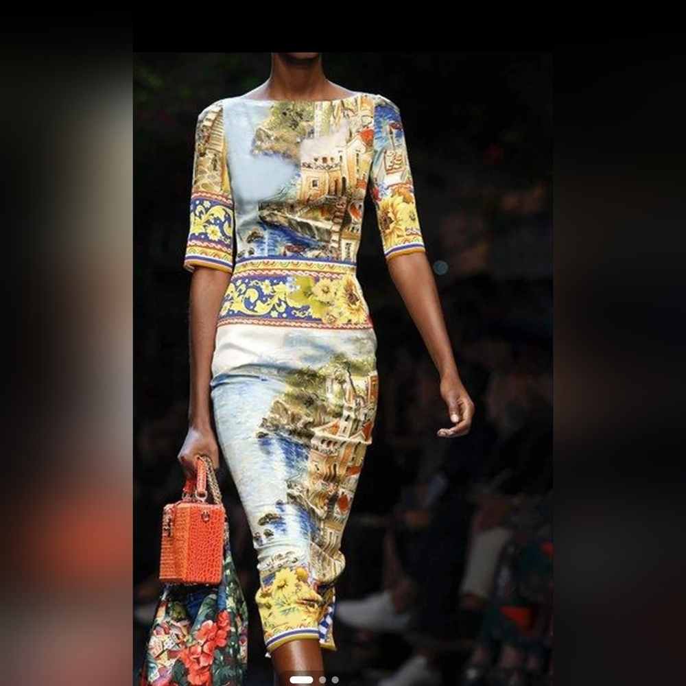 STYLEWE Scenic Print Midi Dress in Blue and Yellow
